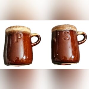 MINT Vintage McCoy Brown Drip Stovetop S&P Shakers - w/ Original Stoppers